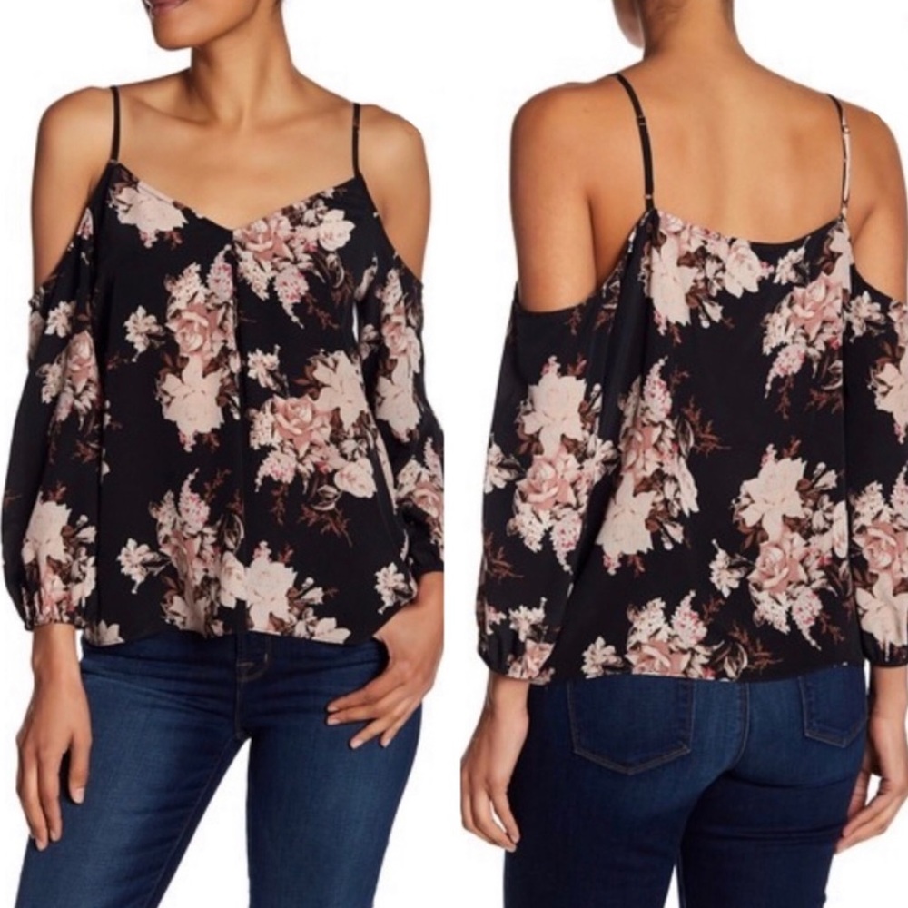 Joie eclipse silk floral cold shoulder flowy blouse
